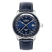 Zeppelin Men's Automatic Watch GMT LZ126 Los Angeles Dark Blue 7668-3, blue, Strap.