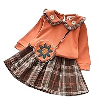 Clothes for Girls 2t Kids Babys Toddlers Girls Spring Winter Plaid Knit Sweater Thick Long Sleeve Skirts Set Outfit Clothes Baby Twin Items (Orange, 3-4 Years)