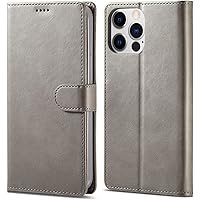 Case for iPhone 14/14 Plus/14 Pro/14 Pro Max, Premium Leather Folio Cover, Magnetic Closure Protective Wallet Flip with [Card Slots][Kickstand] (Color : Grey, Size : 14 Plus 6.7