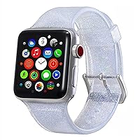 for Apple Watch Band 40mm 44mm 38mm 42mm Bling Silicone watchbands Bracelet for iWatch Serie 4 3 5 se 6 7 Jelly Strap (Color : Silver, Size : 42-44mm)