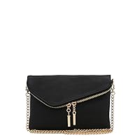 FashionPuzzle Envelope Wristlet Clutch Crossbody Bag with Chain Strap (Black) One Size