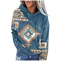 Ceboyel Women Western Aztec Hoodies Drawstring Sweatshirt Pullover Ethnic Vintage Graphic Shirts Tops Causal Fall Clothes