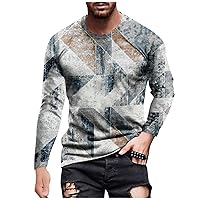 Mens Long Sleeve T Shirts Fashion Retro Causal Top Graphic Blouses Crew Neck Clothing Outdoor Blouse for Men