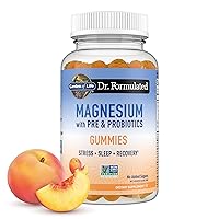 Dr Formulated 400mg Magnesium Citrate Supplement with Prebiotics & Probiotics for Stress, Sleep & Recovery – Vegan, Gluten Free, Kosher, Non-GMO, No Added Sugars – 60 Peach Gummies