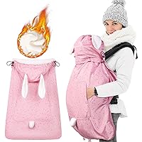 Orzbow Baby Winter Carrier Cover with Detachable Hood, Waterproof & Windproof, with Big Pockets, Universal for Baby Carriers and Baby Waist Stool|with Storage Bag (Pink Rabbit)