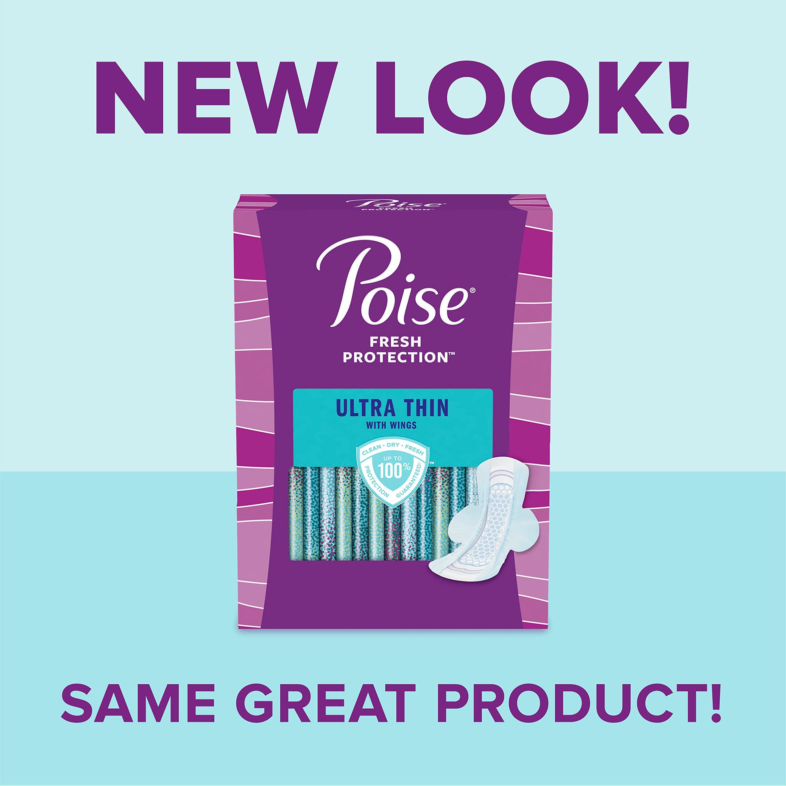 Poise Ultra Thin Incontinence Pads with Wings & Postpartum Incontinence Pads, 3 Drop Light Absorbency, Regular Length, 132 Count, Packaging May Vary