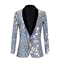 Mens Sequin Blazer Jacket Shawl Lapel One Button Shiny Wedding Party Suit Dinner Tuxedo Nightclub (Male)