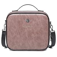 LACATTURA Travel Makeup bag, Leather Makeup Train Case Cosmetic Organizer for Makeup Brushes Toiletry Digital Accessories, Portable Artist Storage Bag With Shoulder Strap for Women lady Pink