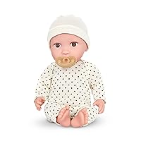 by Battat – 14-inch Newborn Baby Doll – Brown Eyes & Medium-Light Skin Tone – Soft Body & Removeable Outfit – White Hat & Pacifier Accessories – 2 Years Doll