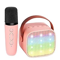 Kids Karaoke Machine, Portable Bluetooth Speaker with Wireless Microphone, Christmas Kids Toys Gifts for Girls 4, 5, 6, 7, 8, 9, 10 +Year Old (Lightpink)