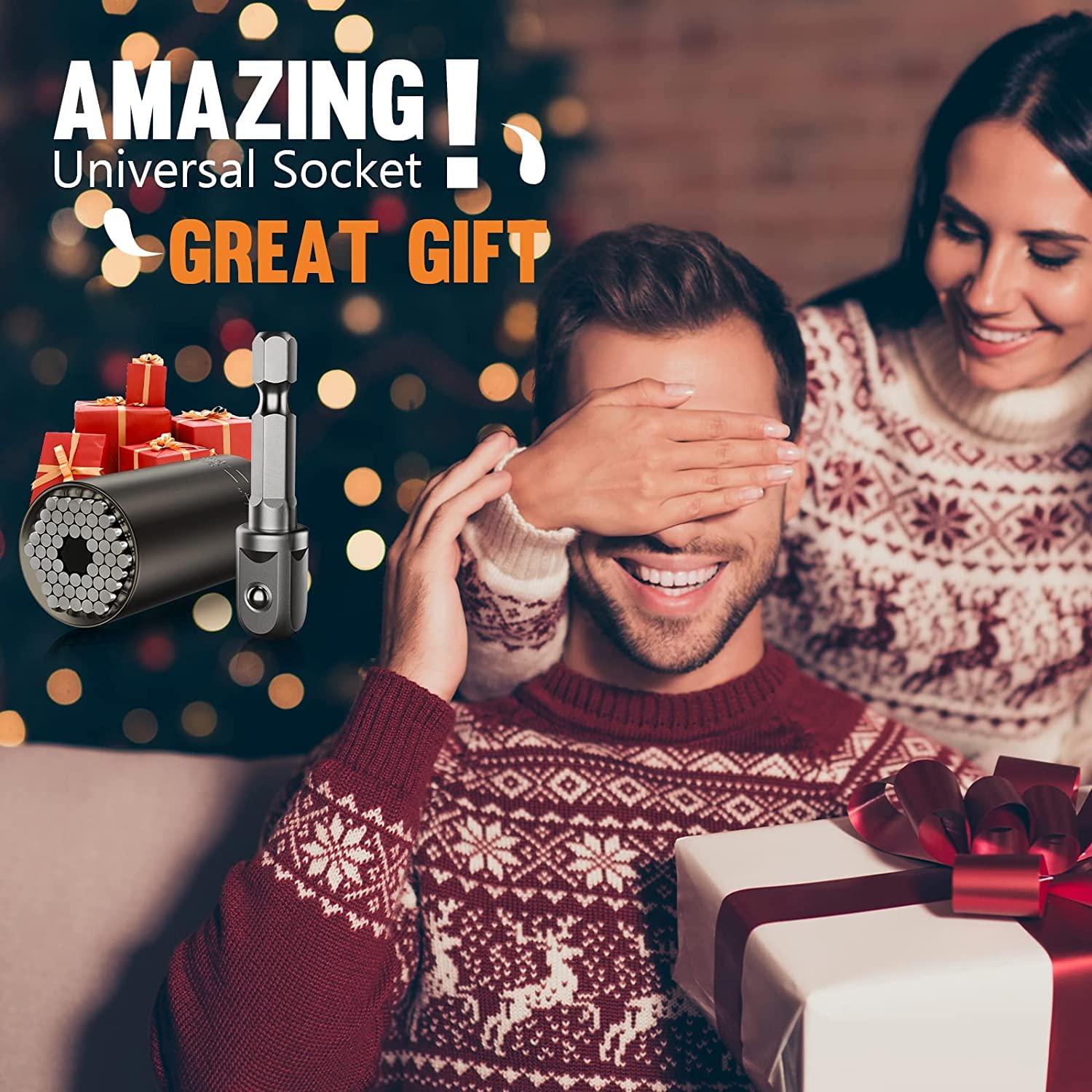 Super Universal Socket Gifts for Men - Tools Christmas Stocking Stuffers for Men Grip Socket Set with Power Drill Adapter, Cool Stuff Ideas Gadgets for Men Dad Him Kids Husband Who Have Everything
