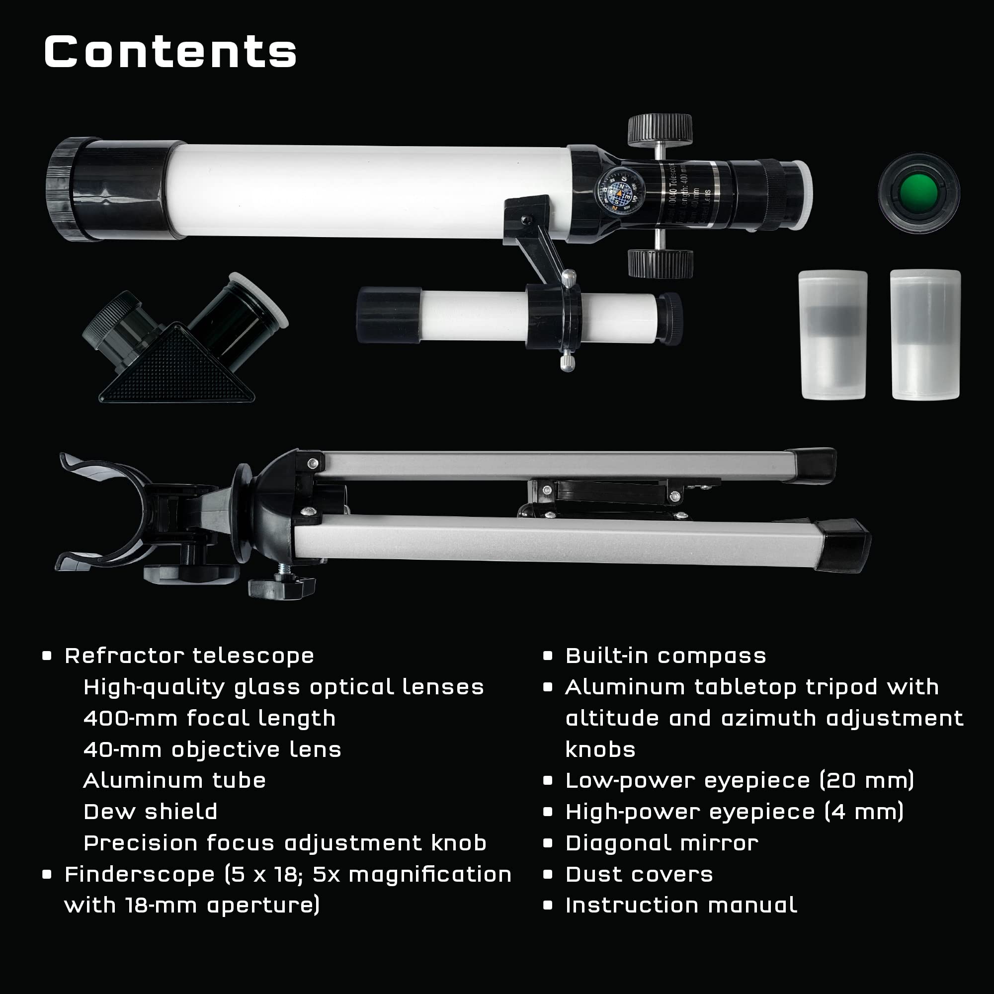 The Thames & Kosmos Telescope Essential STEM Tool | Entry-Level Refractor Telescope with 100x Magnification & Built-in Compass | Classic Scientific Device for Astronomical & Terrestrial Observations