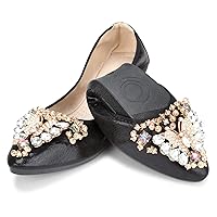 KUNWFNIX Women Ballet Flats Rhinestone Wedding Ballerina Shoes Foldable Sparkly Comfort Slip on Flat Shoes