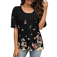 Fashion Top Ladie's Short Sleeve Summer Business Plus Size Round Neck Tops Loose Peplum Stretch Printed Cotton T Shirt Women Pink