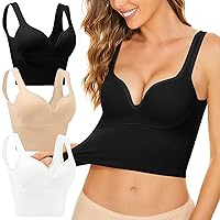 Sports Bras for Women Plunge Neck Longline Underwear - Push Up Workout Crop Tank Tops High Waisted with Built in Bra