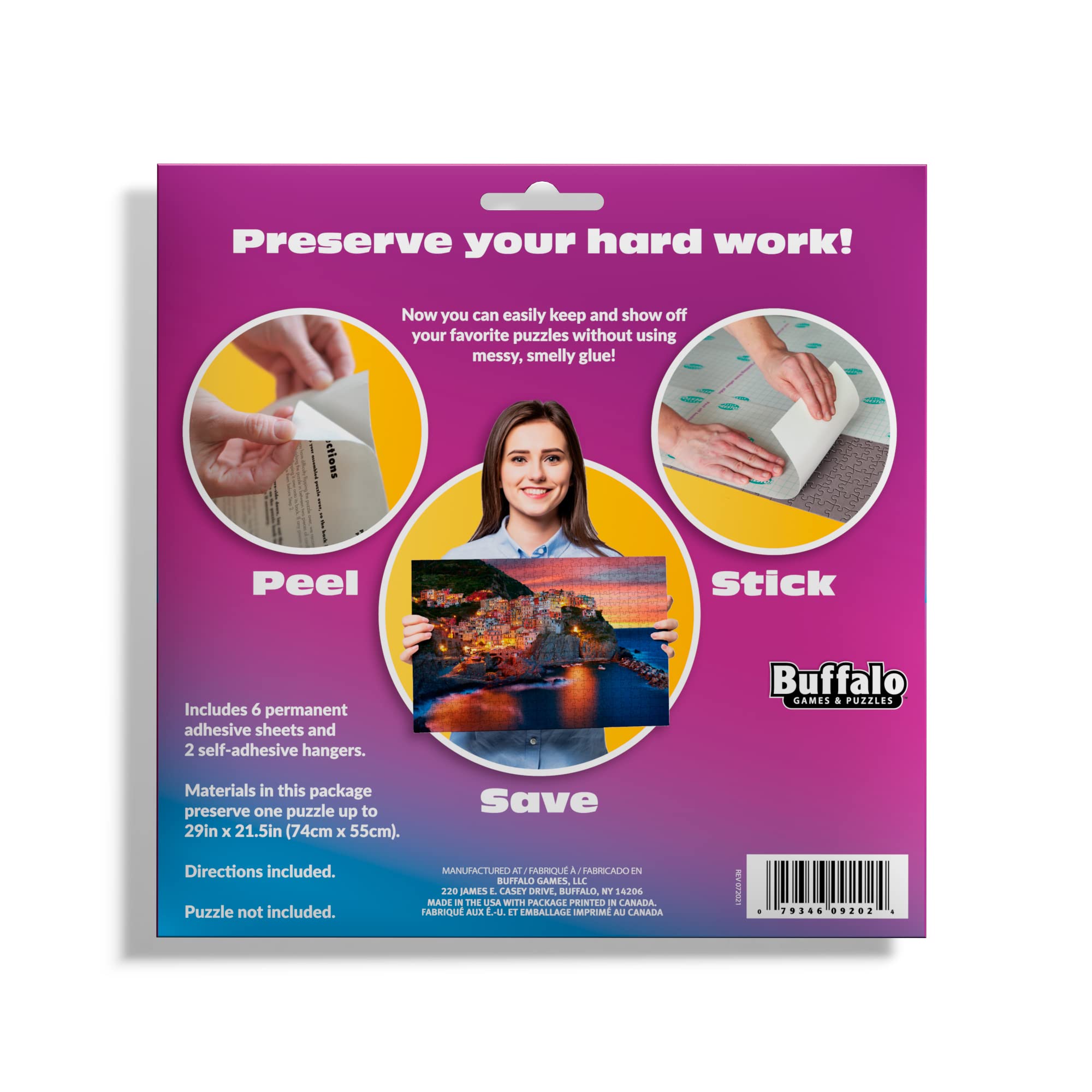 Puzzle Presto! Peel & Stick Puzzle Saver: The Original and Still the Best Way to Preserve Your Finished Puzzle! - 6 Adhesive Sheets and 2 Adhesive Hangers