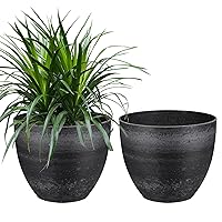 12.5 Inch Plant Pots Indoor, Large Porch Outdoor Planter with Drainage Holes Plug for Plants Flowers and Tomato Vegetable Planting, 2 Pieces Modern Resin Thicken Pots