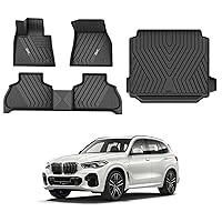 3W Floor Mats & Cargo Liner Custom Fit for BMW X5 2019-2024 TPE All-Weather Full Set Harmless Heavy Duty Floor Liner and Trunk Mat Accessories, Black (Only for 5 Passenger)