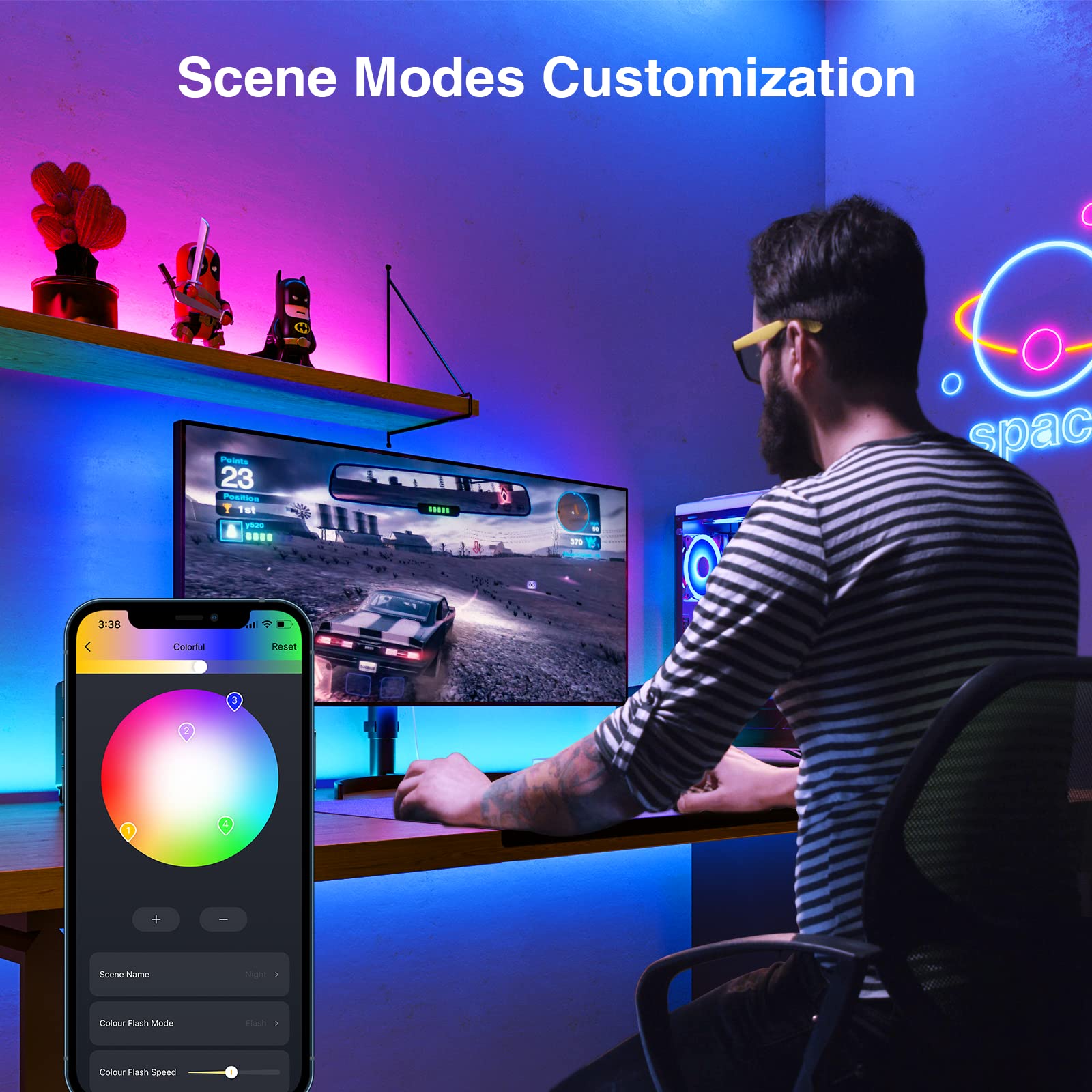 GHome Smart SL1 TV LED Backlight, Smart WiFi Strip Light Compatible with Alexa and Google Home, App Control, Music Sync 16 Million Rgb Red Green Blue 9.2Ft ST1-B