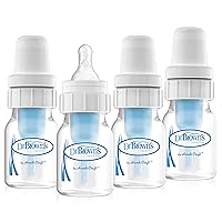 Dr. Brown’s Natural Flow® Anti-Colic Baby Bottle with Level 1 Slow Flow Nipples, 2oz, 4 Pack