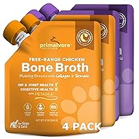 Primalvore Free-Range Bone Broth for Dogs &Cats, Mobility Formula w/Collagen Peptides to Help Support Hip & Joints, Digestion, Skin & Coat and Hydration, Human Grade, Mix 4 Pack Chicken and Duck