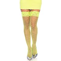 Leg Avenue Women's Industrial Fishnet Thigh Highs with Stay Up Silicone Lace Top
