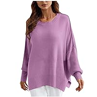 Women Batwing Sleeve Ribbed Sweater Loose Fitted Knit Pullover Sweaters Solid Crew Neck Jumpers Casual Knitwear Top