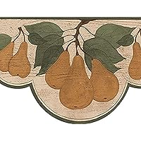 Wallpaper Border Fruits Pattern Pears Leaves for Kitchen Dining Area, Cream Green Yellow, 15 ft by 7 in AP75665DC