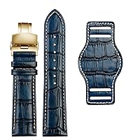 Genuine Leather Watch Strap 20mm 22mm Mens watchband with mat wristwatches Band Handmade Leather Bracelet (Color : Blue Gold Folding, Size : 20mm)