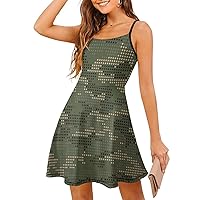 Green Camo Women's Sling Dress Spaghetti Strap Mini Dress Sleeveless Short Dresses Casual Swing Sundress