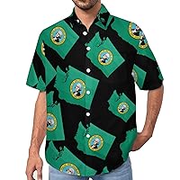 Washington State Flag Map Men's Short-Sleeve Shirt Print Tees Fashion T-Shirt Tops with Pocket