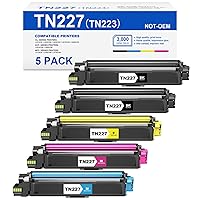 TN-227BK/C/M/Y High Yield Toner Cartridges for Brother TN227 TN-227 TN 227 TN223 TN-223 Work for Brother HL-L3270CDW MFC-L3770CDW HL-L3290CDW HL-L3210CW HL-L3230CDW MFC-L3750CDW MFC-L3710CW (5 Packs)