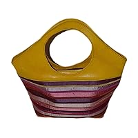 Moroccan Bags and purses Handmade Leather with Multicolored Silk Sabra Fabric Yellow