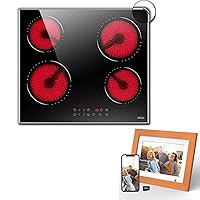 24 Inch Electric Cooktop Hobsir 4 Burners with Digital Photo Frame 8 Inch