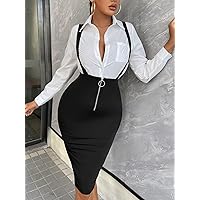 Dresses for Women - O-Ring Zipper Overall Bodycon Dress (Color : Black, Size : Large)