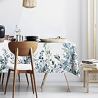 Eucalyptus Leaves Fabric Waterproof Tablecloth,Rectangle Watercolor Wrinkle Oil-Proof Resistant Table Cover for Dining Table, Buffet Parties and Campin,Blue Leaves(60