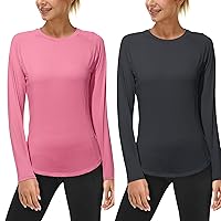 (Size:L) 2 Pack Womens Long Sleeve UV Sun Shirts UPF 50+ Workout Swim Rash Guard Tops