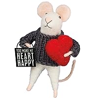 Primitives by Kathy Mouse - Heart Happy,Grey/White, 1.75x4.5 inches