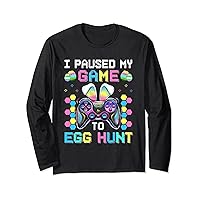 I Paused My Game To Egg Hunt Easter Funny Gamer Boys Kids Long Sleeve T-Shirt
