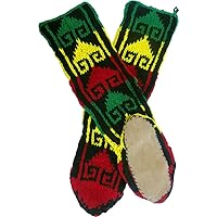 Mukluk Slippers with Leather Sole in Rasta-like Colors, Size Medium