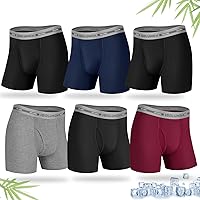 Mens Boxer Briefs, 6 Pack Mens Underwear Soft Bamboo Rayon Boxers for Men Breathable Underwear Trunks with Fly