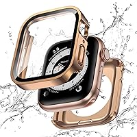 Singiuzoo 2-in-1 Waterproof Case for Apple Watch Series SE 6 5 4 40 mm, Straight Edge PC Front & Back Bumper with Tempered Glass Screen Protector 360 Protective Case for iWatch (40 mm, Rose Gold)
