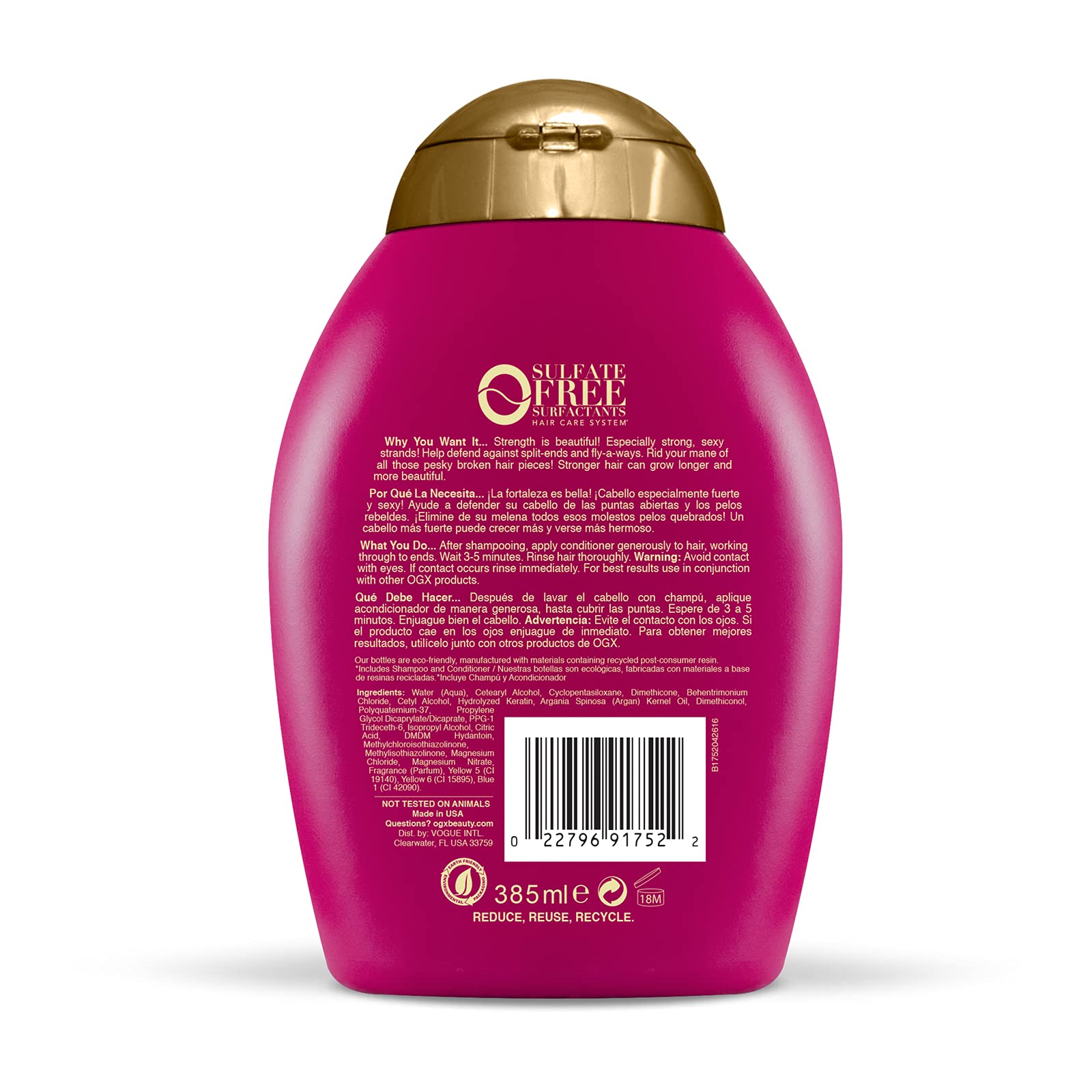 OGX Anti-Breakage + Keratin Oil Fortifying Anti-Frizz Conditioner for Damaged Hair & Split Ends, with Keratin Proteins & Argan Oil, Paraben-Free, Sulfate-Free Surfactants, 13 fl oz