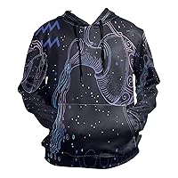 ALAZA Men's Aquarius Zodiac Sign and Constellation Long Sleeve Hooded Sweatshirt L