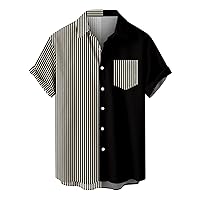 Men's Summer Beach Shirts Short Sleeve Contrast Color Shirts Button Down Collared Casual Trendy Tops