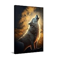 Startonight Canvas Wall Art - White Wolf at Night - Decoration Artwork Ready to Hang for Living Room Big Picture Home Wall Decor Print Modern and Contemporary Painting 24