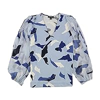 Alfani Womens Abstract Pullover Blouse, Blue, Large