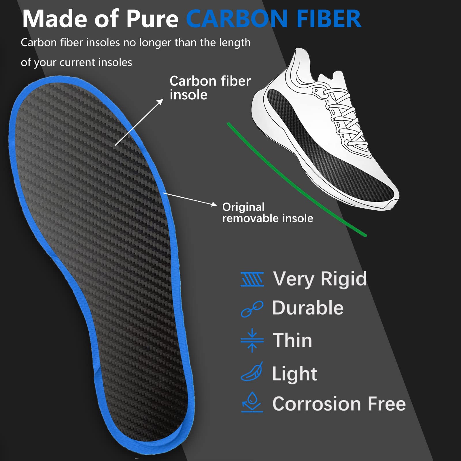 Mua Carbon Fiber Insole, 1 Pair, Rigid Shoe Insert for Arthritis, Turf ...