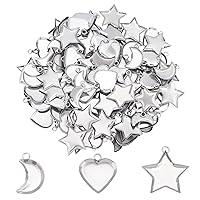 UNICRAFTALE About 120pcs Heart/Moon/Star Pendant Trays Stainless Steel Blank Bezel Hypoallergenic Plain Edge Bezel Cups for Resin Pendant Making Stainless Steel Color