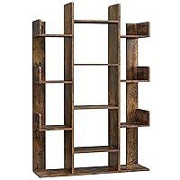 VASAGLE Bookshelf, Tree-Shaped Bookcase with 13 Storage Shelves, Rounded Corners, 9.8”D x 33.9”W x 55.1”H, Rustic Brown ULBC67BXV1